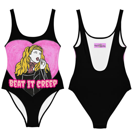 Wanda Woodward "black heart" one-piece swimsuit Poisoned Divas