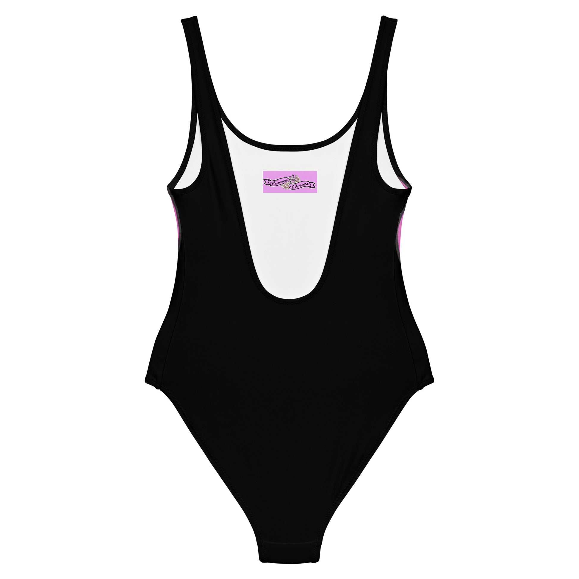 Wanda Woodward "black heart" one-piece swimsuit back Poisoned Divas