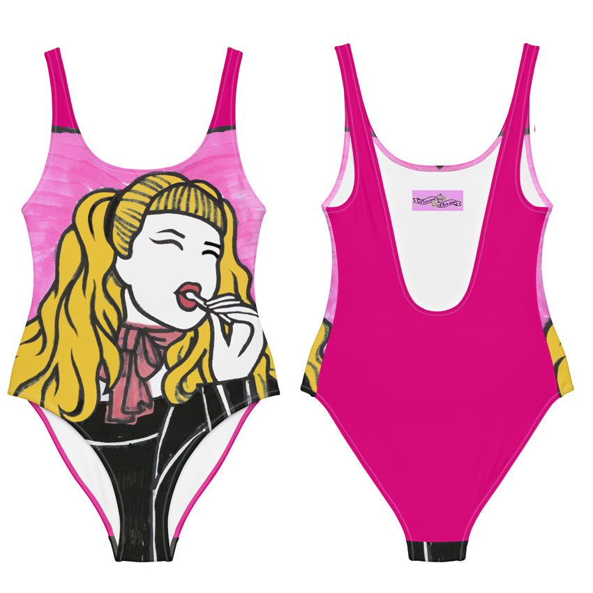 Wanda Woodward "pink lollipop" one-piece swimsuit Poisoned Divas