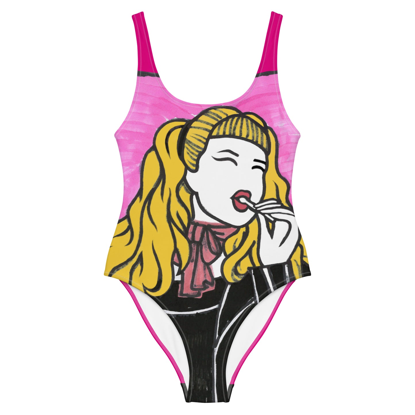Wanda Woodward "pink lollipop" one-piece swimsuit  front Poisoned Divas