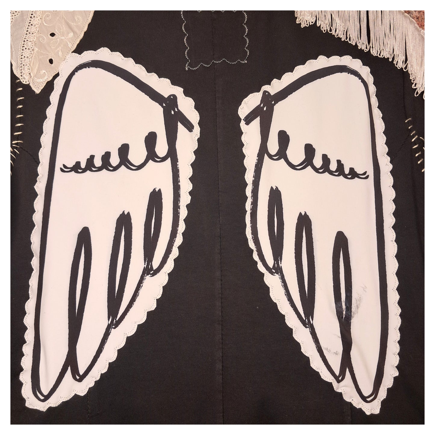 boho, recycling, upcycling angelwing black blazer with buttons, handemroiedered, handmade