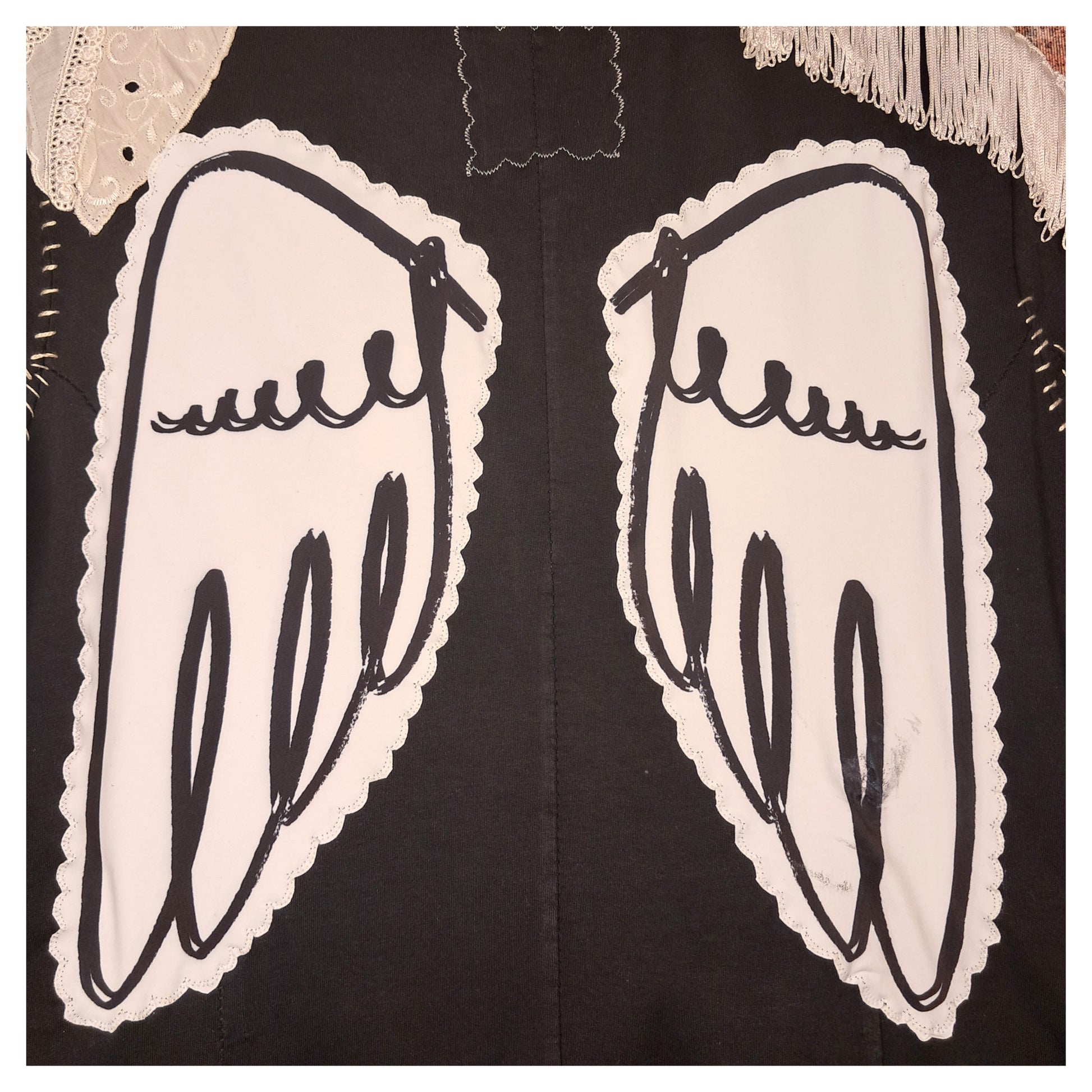 boho, recycling, upcycling angelwing black blazer with buttons, handemroiedered, handmade