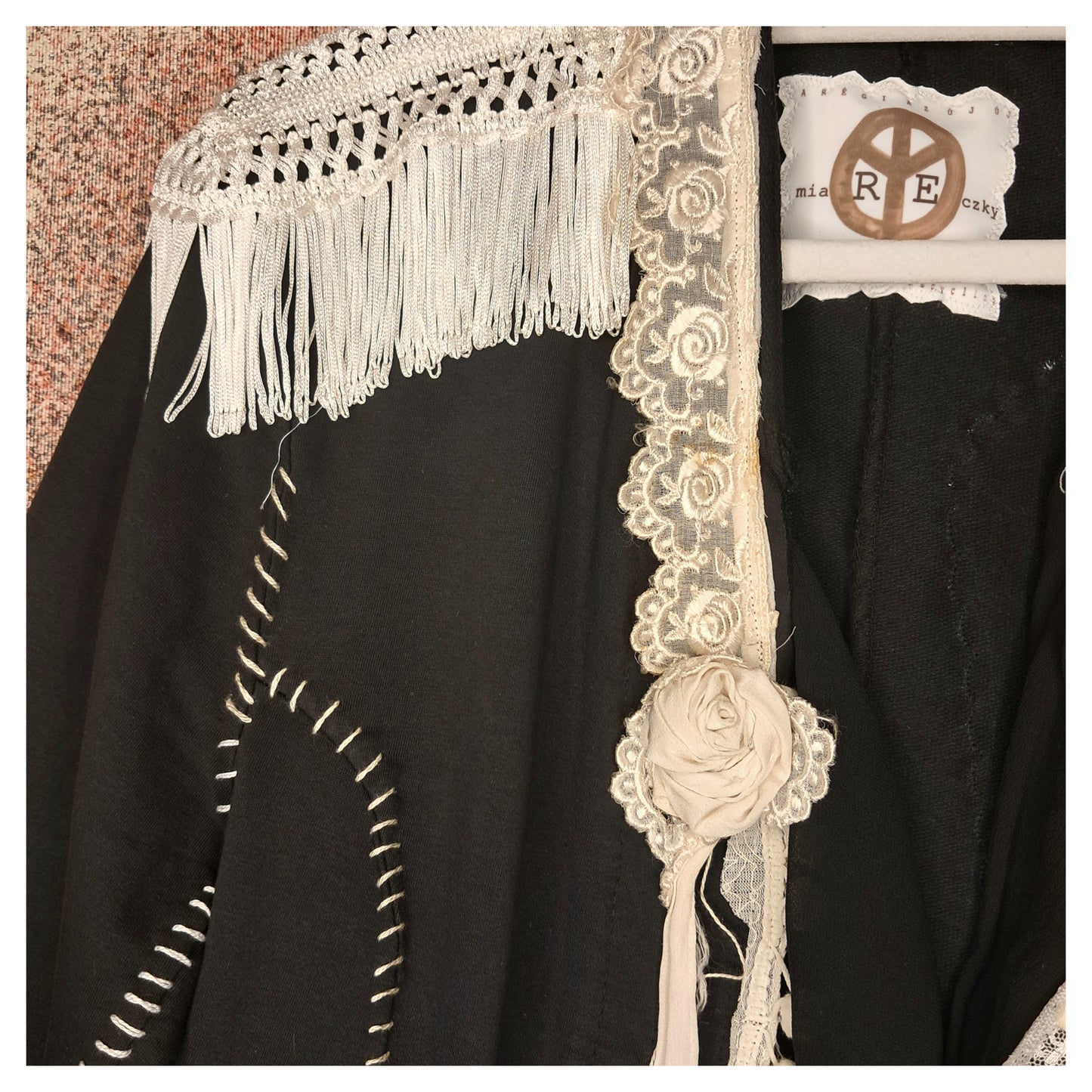 boho, recycling, upcycling angelwing black blazer with vintage buttons, handemroiedered, handmade