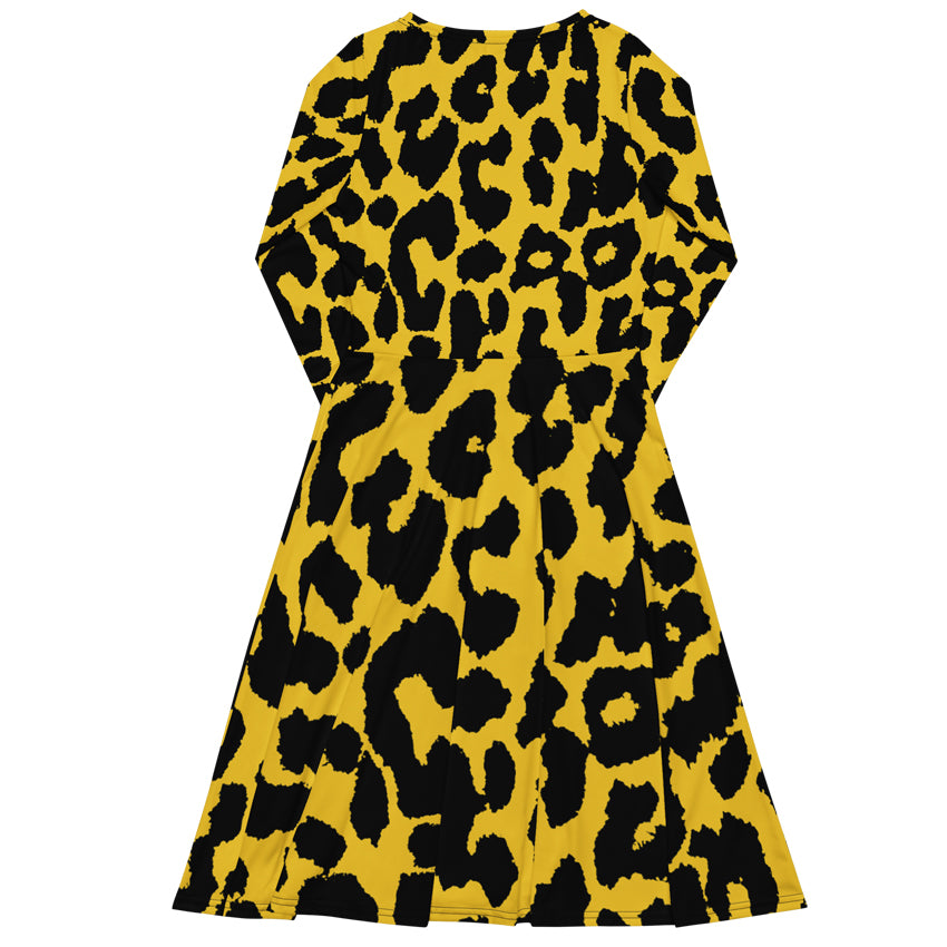 bettie page yellow leopard long dress back 2