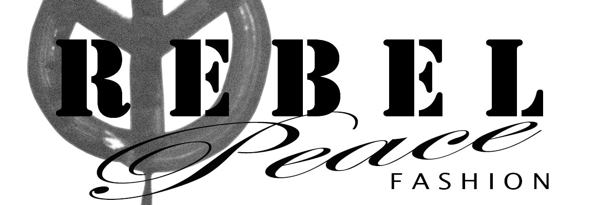 Logo with 'REBEL Peace Fashion' text and a peace symbol on a white background